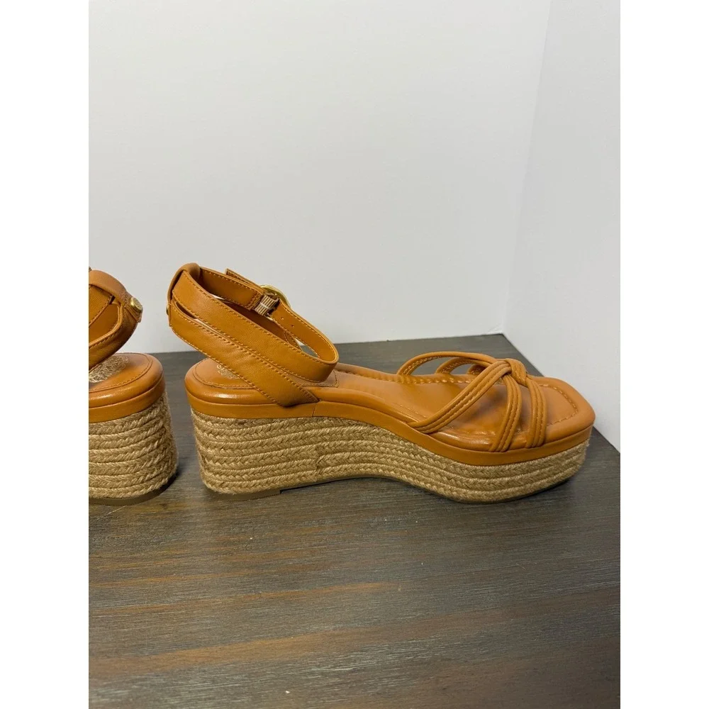Vince Camuto Loressa‎ Strappy Platform Wedge Sandals Espadrille Tan Size 9.5